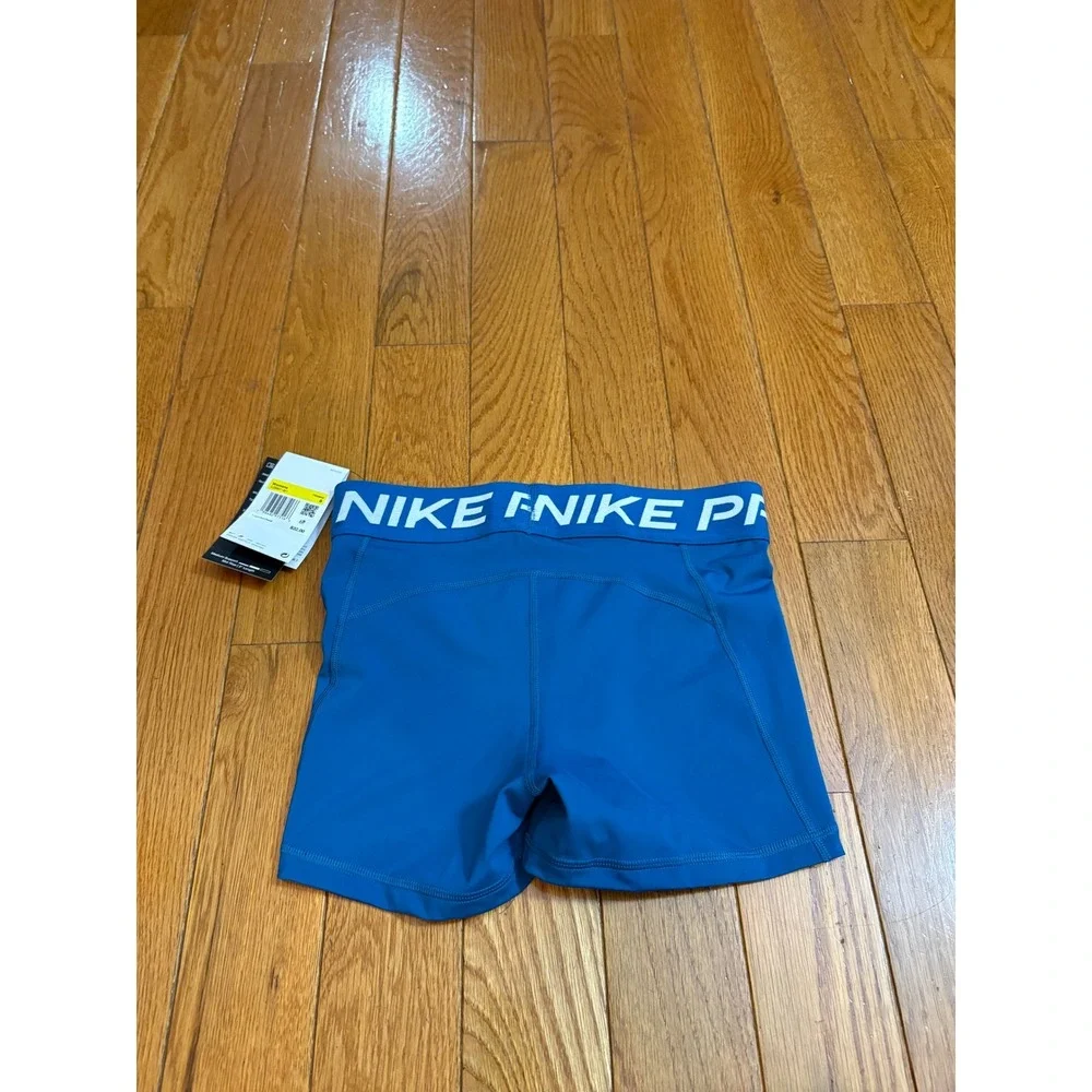 New Nike Pro Women's Blue Training Shorts Mid Rise 3 Inch Length Size S